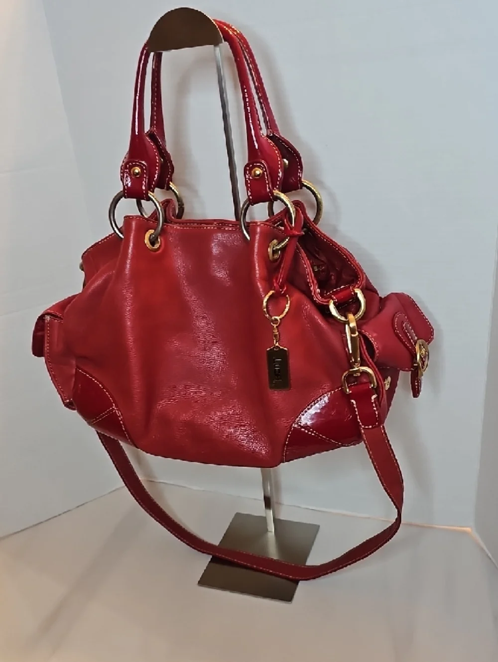 Red Leather Shoulder Bag with Gold Hardware - Picture 4 of 13